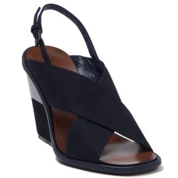 Tory Burch Navy Blue Suede Gabrielle Slingback Wedge Sandals Womens Size 8.5 M - Picture 2 of 16
